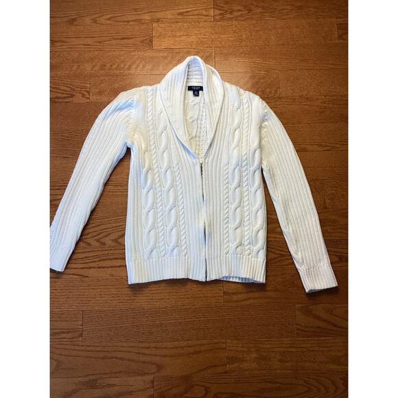 Chaps 100% Cotton Cable Knit White Zip Cardigan XL - Picture 1 of 4